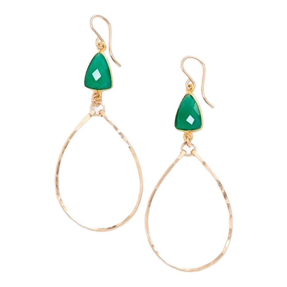 SONYA RENÉE 0181 GREEN MINDEE SEMIPRECIOUS STONE DROP HOOP EARRINGS - BNWT